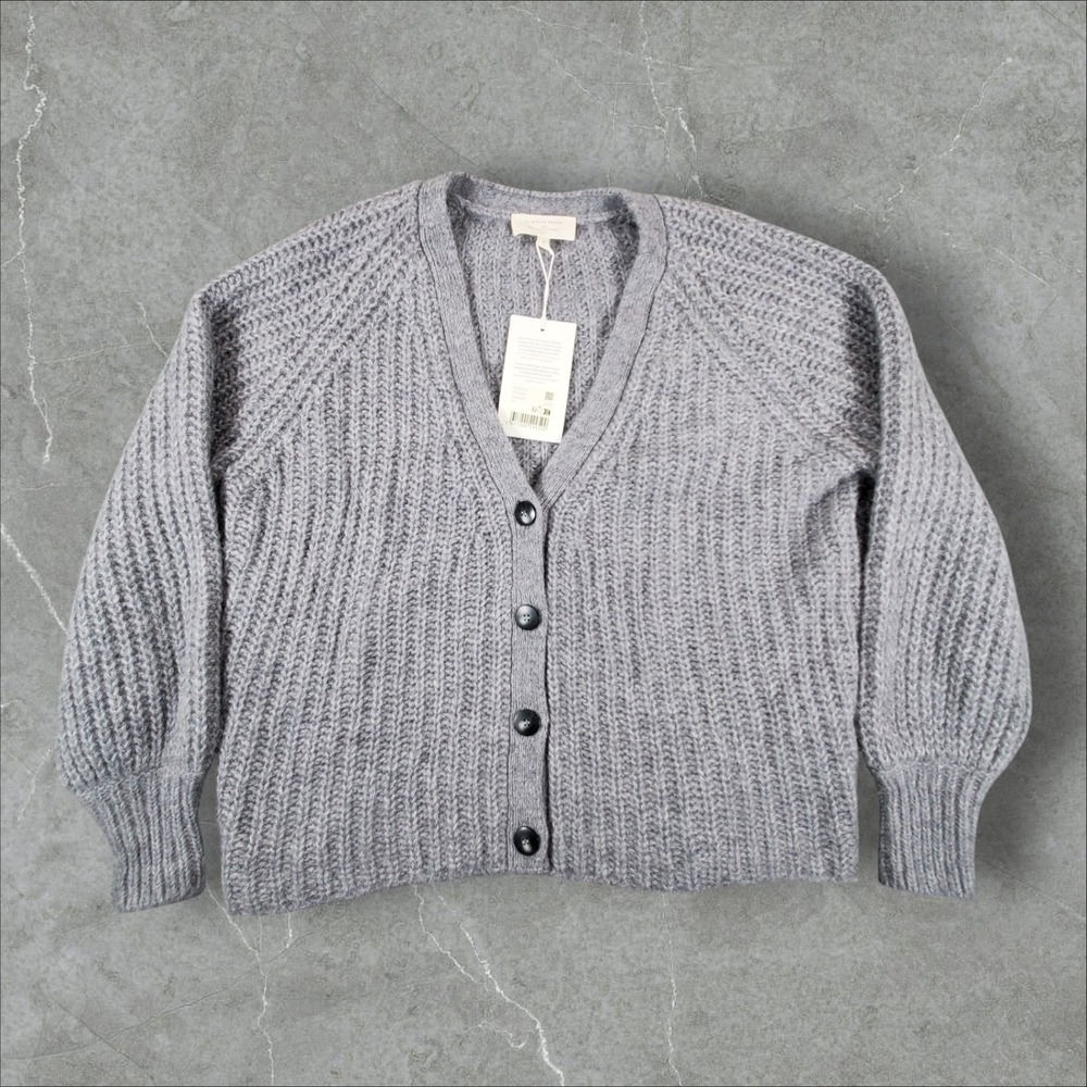 Sezane Basile Cardigan Womens Small Grey Alpaca Wool Brioche Knit Sweater NWT